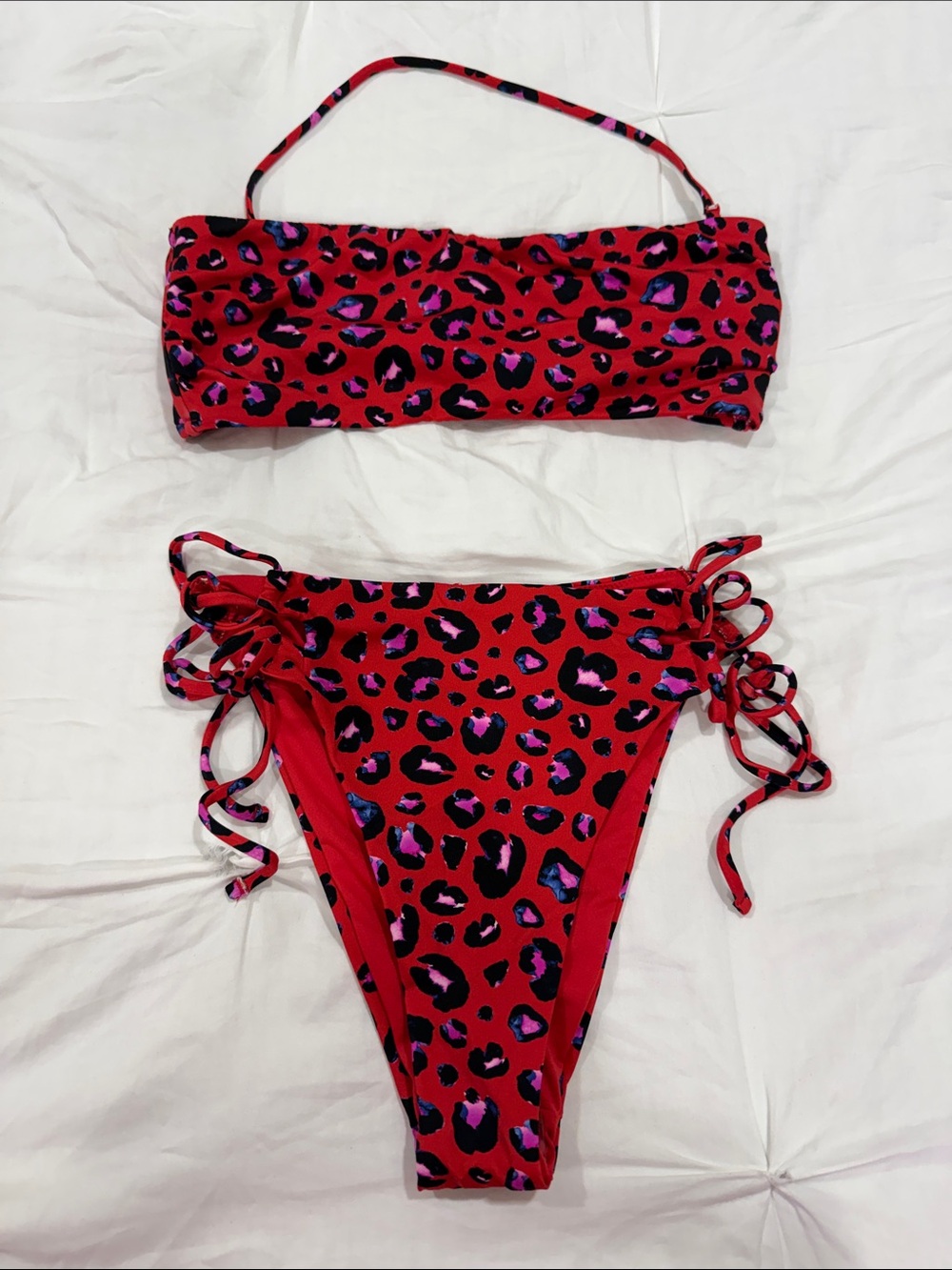 Victoria's Secret Red Leopard Bandeau Bikini Set